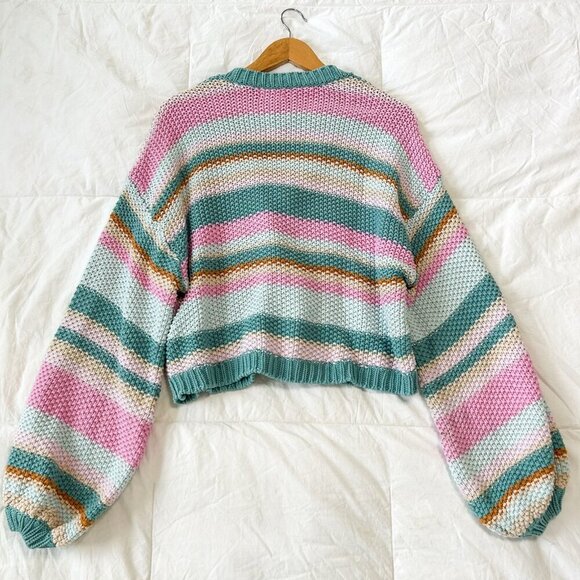 Show Me Your Mumu Good Karma Sherbert Stripe Knit Cardigan Size Large Pink Green - Picture 10 of 11